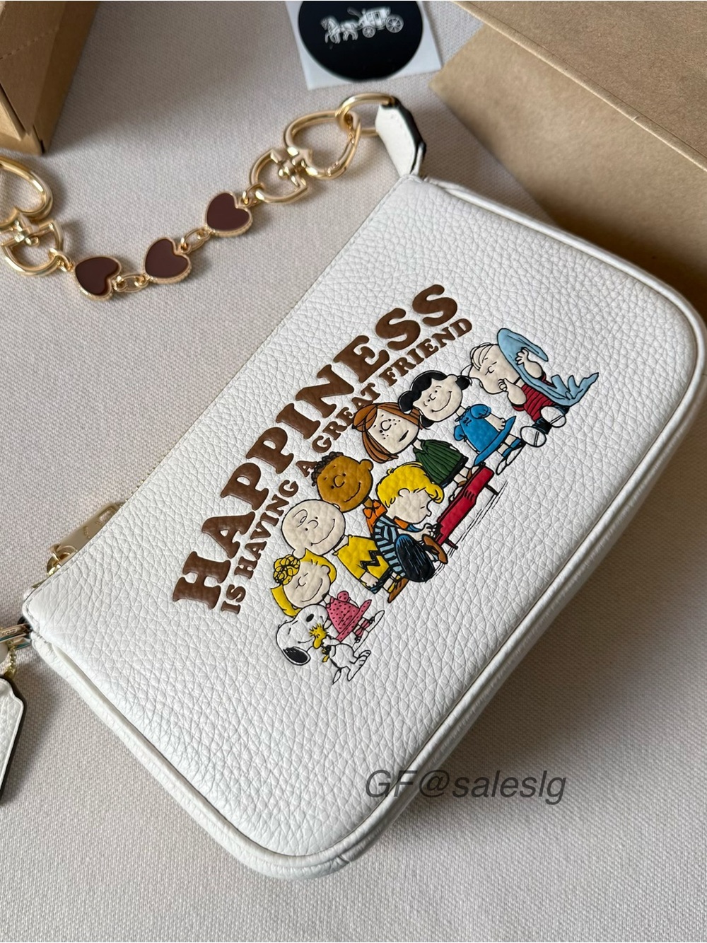 NWT Coach x Peanuts Nolita 19 Chalk/Gold Graduation Gift Set+One Chain Extender